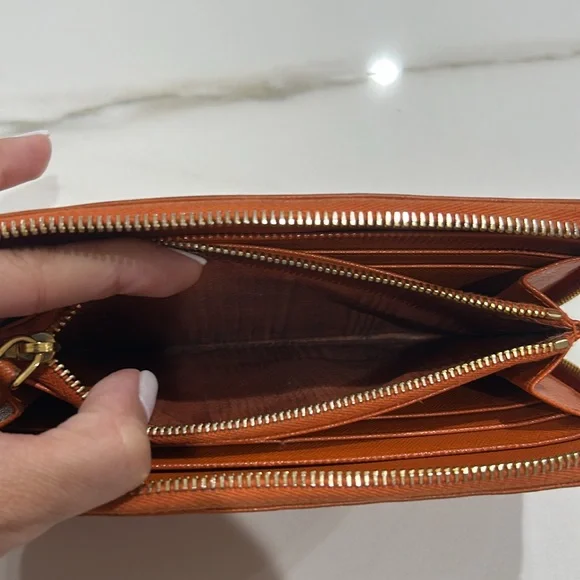 Prada Orange zipper wallet